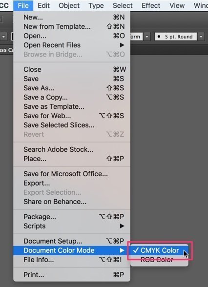 Set Document Color Mode to CMYK Color if needed
