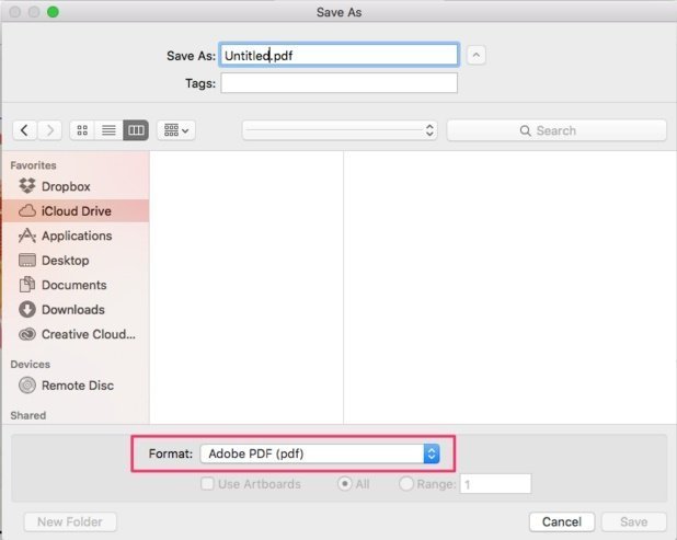 Select Adobe PDF under Save As: , then save